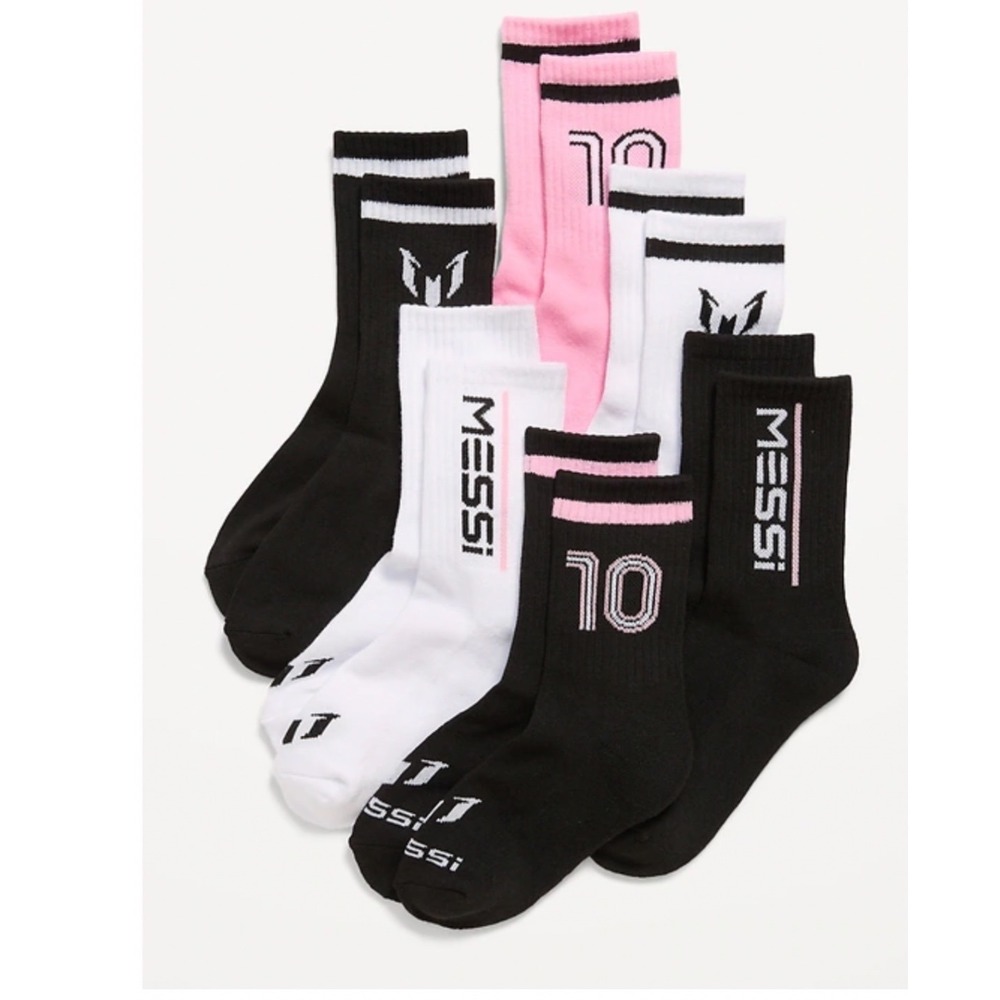 Messi Collection Boys Crew Socks 6 Pack Black Pink White Size Medium 10-4 NEW